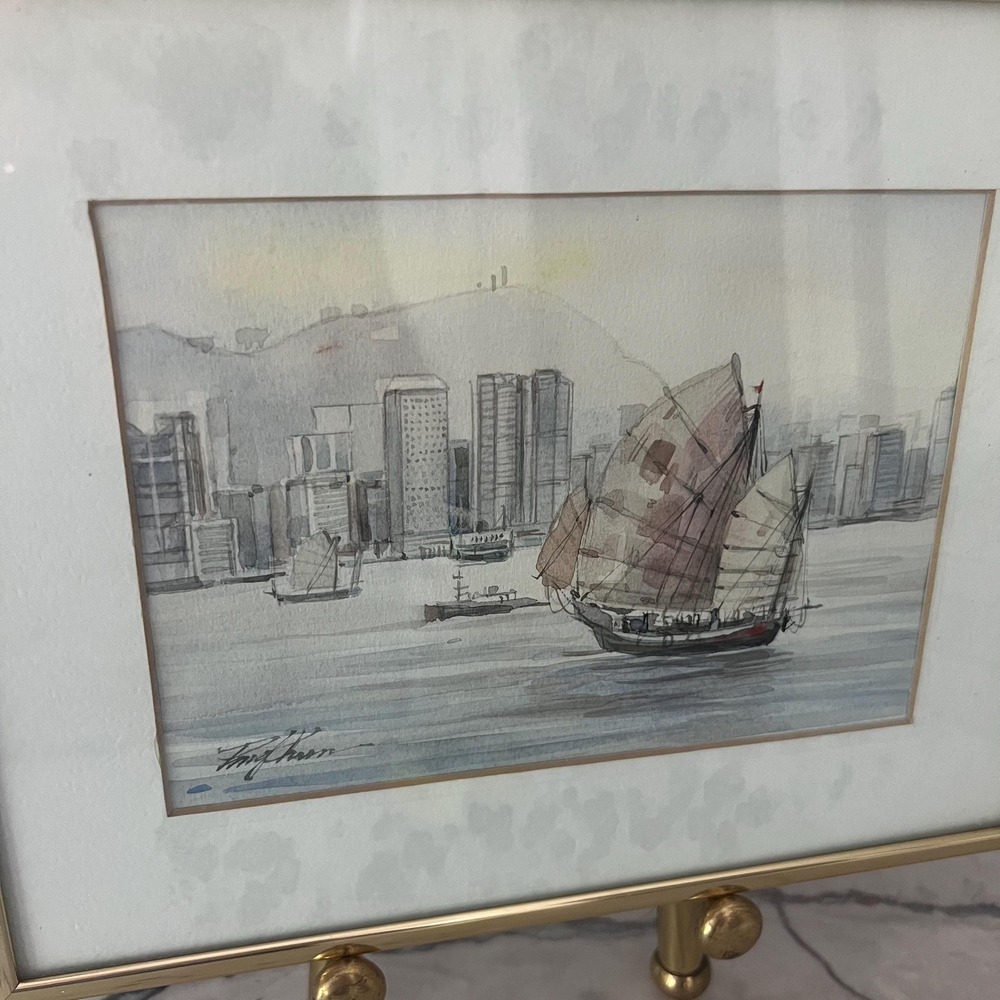 Beautiful framed watercolor painting original signed sailboats - Picture 6 of 10